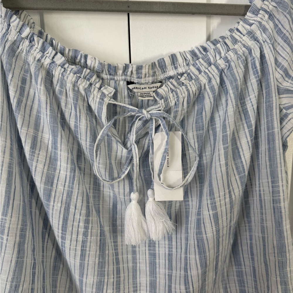 New American Eagle Striped Off the Shoulder Top, Size M - Picture 4 of 6